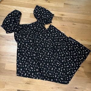 TOPSHOP Floral Black & White Dress with button details